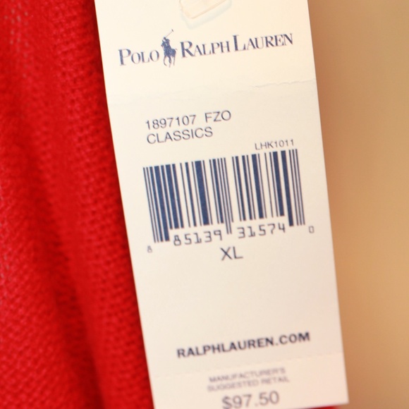 Polo by Ralph Lauren Red Wool V-Neck Sweater (XL) - Picture 3 of 5